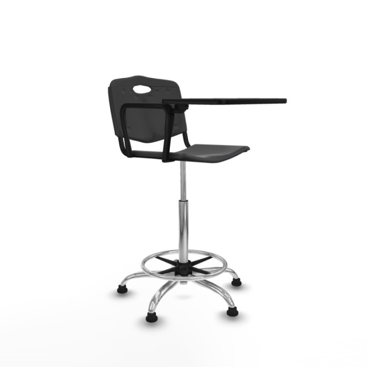 Taburete Robledo giratorio plástico negro brazo con pala diestros base cromada topes