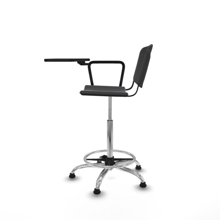 Taburete Robledo giratorio plástico negro brazo con pala diestros base cromada topes