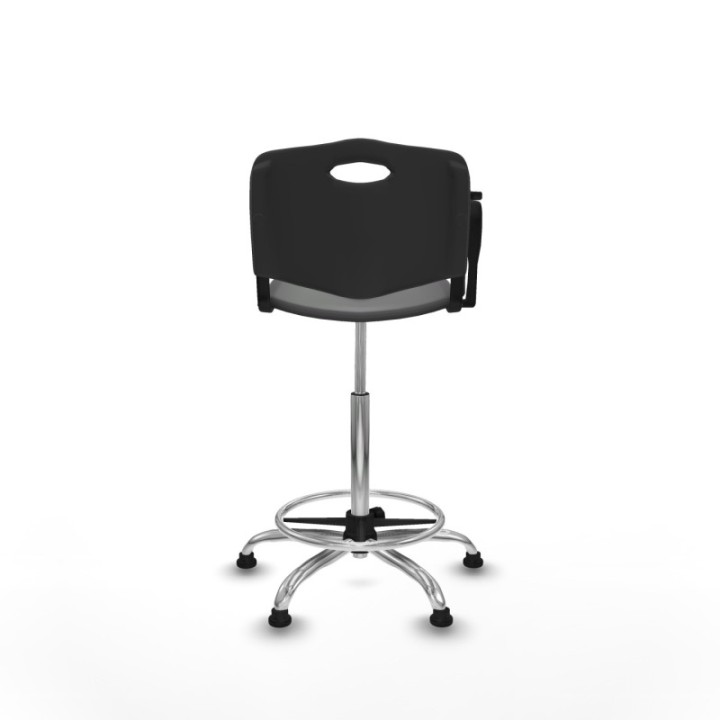 Taburete Robledo giratorio plástico negro brazo con pala diestros base cromada topes