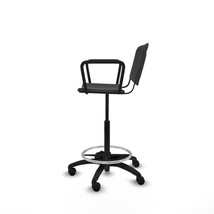 Taburete Robledo giratorio plástico negro brazos fijos base poliamida ruedas nailon 50mm