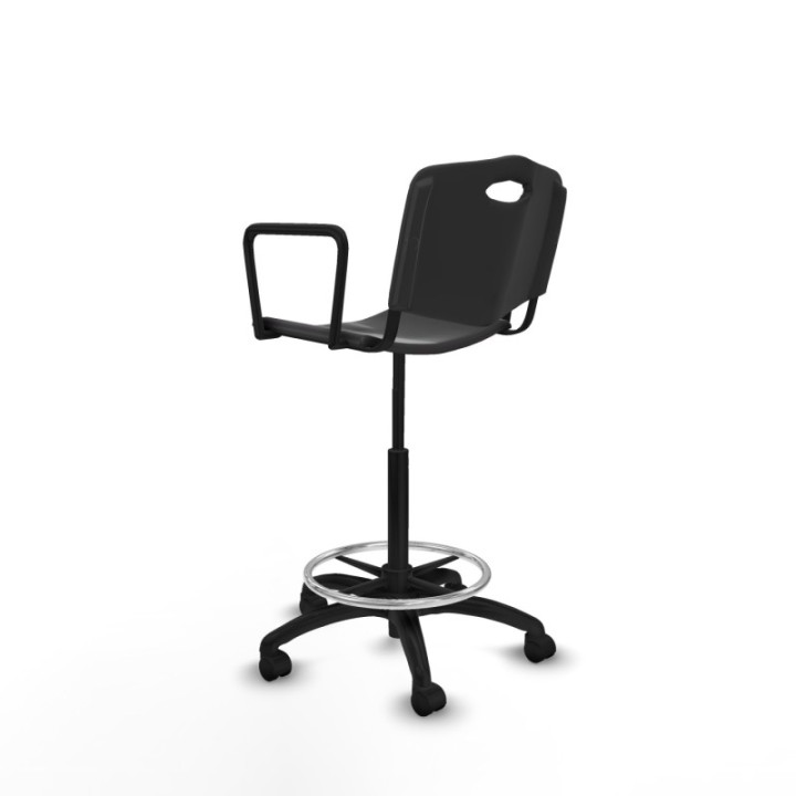 Taburete Robledo giratorio plástico negro brazos fijos base poliamida ruedas nailon 50mm