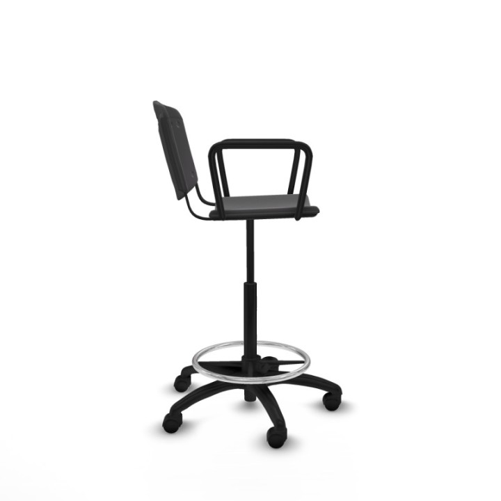 Taburete Robledo giratorio plástico negro brazos fijos base poliamida ruedas nailon 50mm