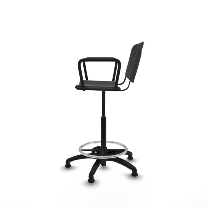 Taburete Robledo giratorio plástico negro brazos fijos base poliamida topes