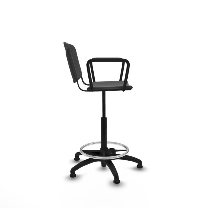 Taburete Robledo giratorio plástico negro brazos fijos base poliamida topes