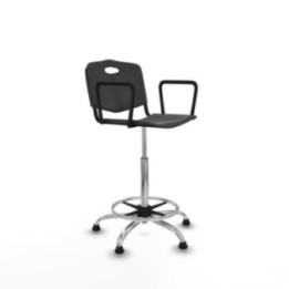 Taburete Robledo giratorio plástico negro brazos fijos base cromada topes