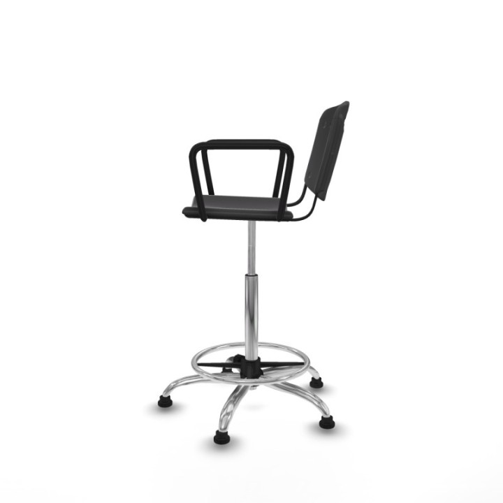 Taburete Robledo giratorio plástico negro brazos fijos base cromada topes