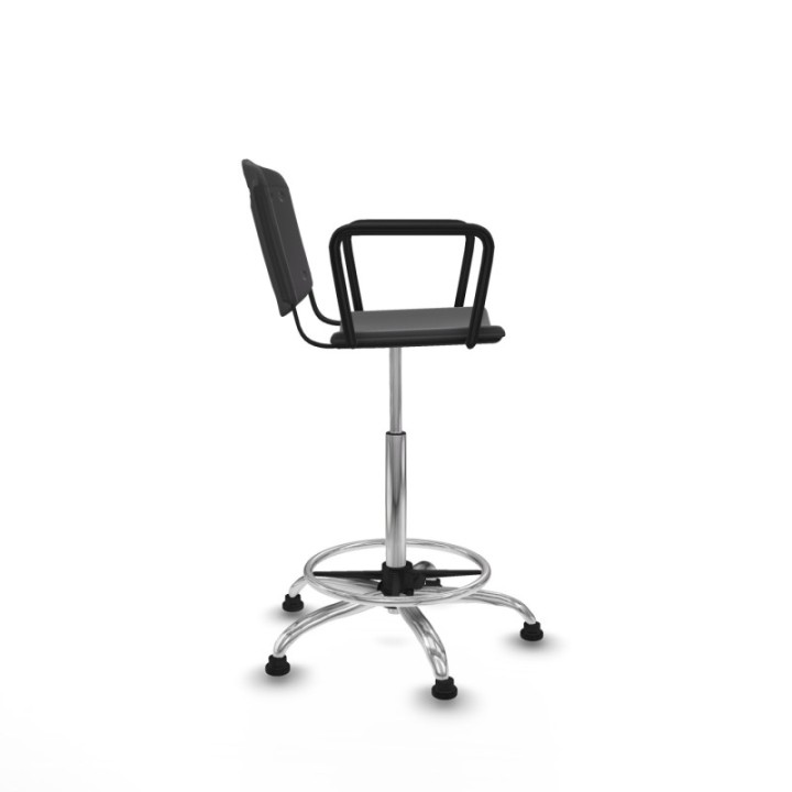 Taburete Robledo giratorio plástico negro brazos fijos base cromada topes