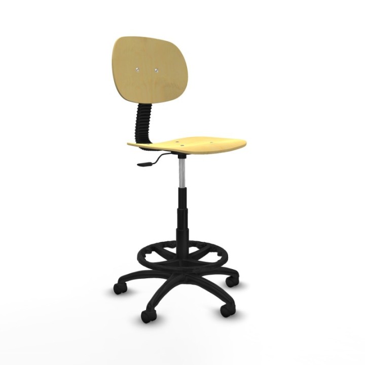 Taburete Tus contacto lama madera  base poliamida ruedas nailon 50mm aro nailon