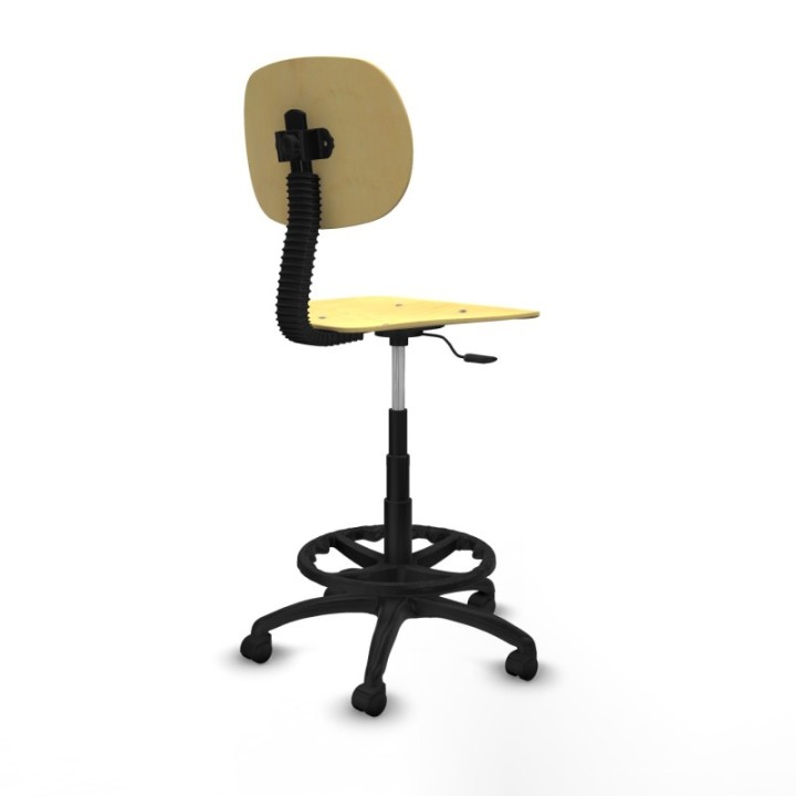 Taburete Tus contacto lama madera  base poliamida ruedas nailon 50mm aro nailon