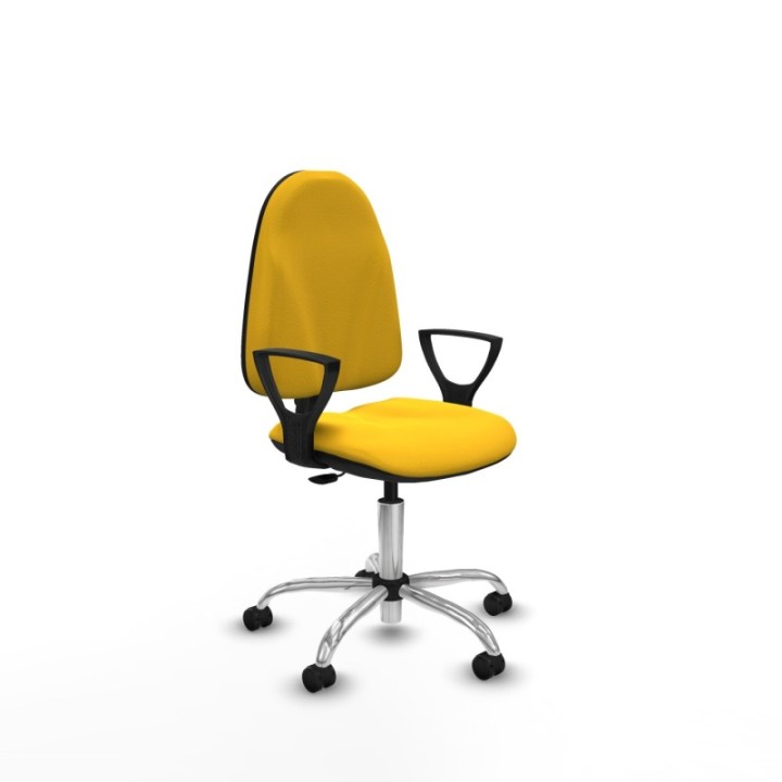 Algarra CP similpiel amarillo brazos fijos base cromada ruedas autofrenantes 50mm