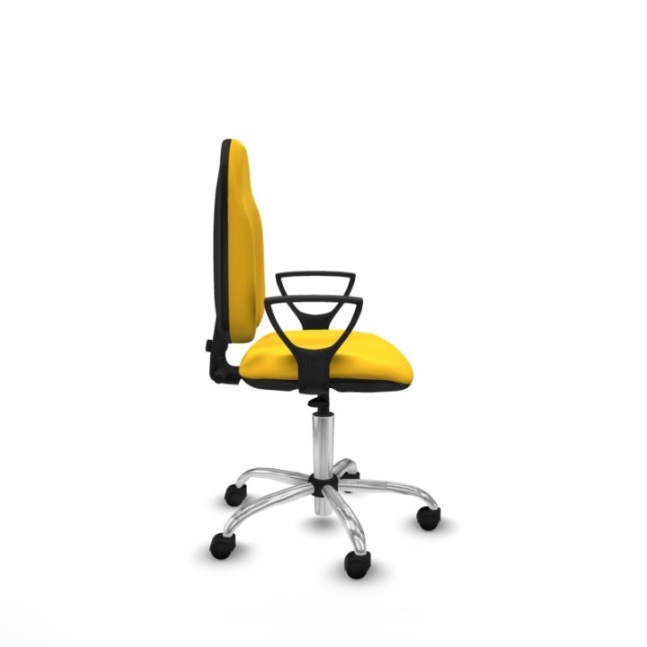 Algarra CP similpiel amarillo brazos fijos base cromada ruedas nailon 50mm