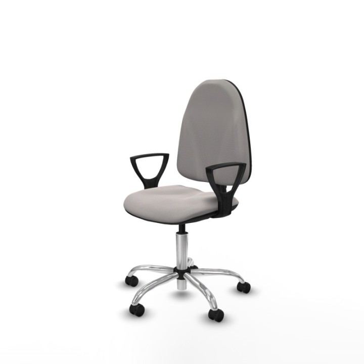 Algarra CP similpiel blanco brazos fijos base cromada ruedas autofrenantes 50mm