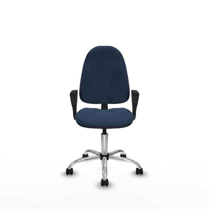 Algarra CP similpiel azul marino brazos fijos base cromada ruedas nailon 50mm