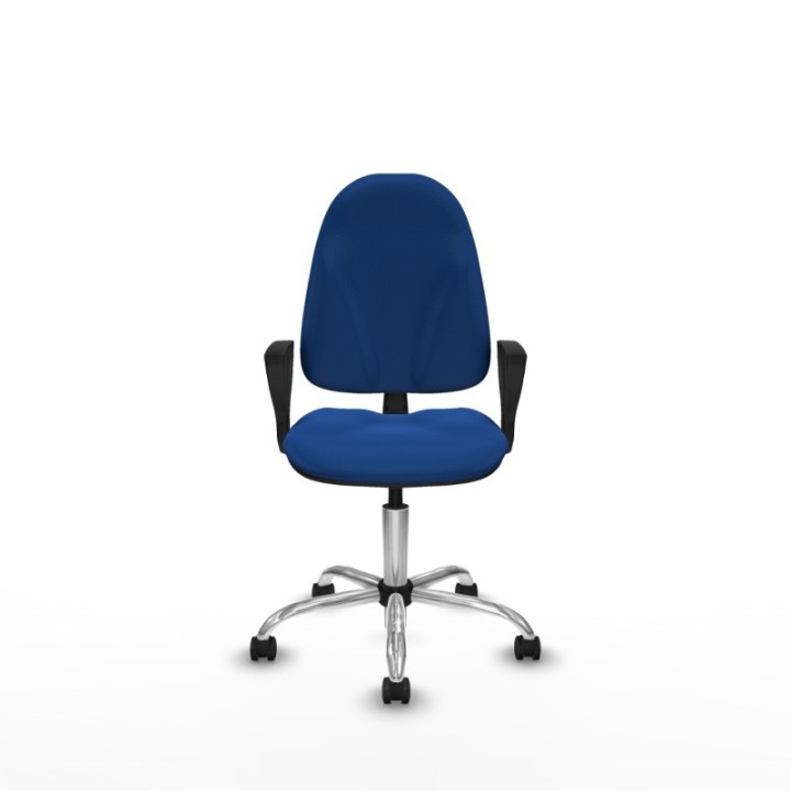 Algarra CP similpiel azul brazos fijos base cromada ruedas autofrenantes 50mm