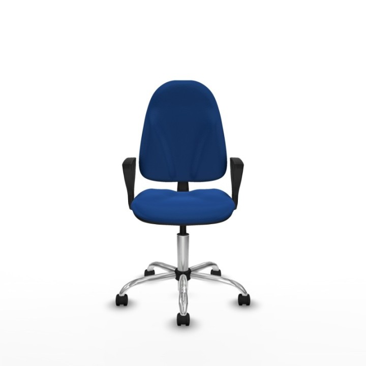 Algarra CP similpiel azul brazos fijos base cromada ruedas nailon 50mm