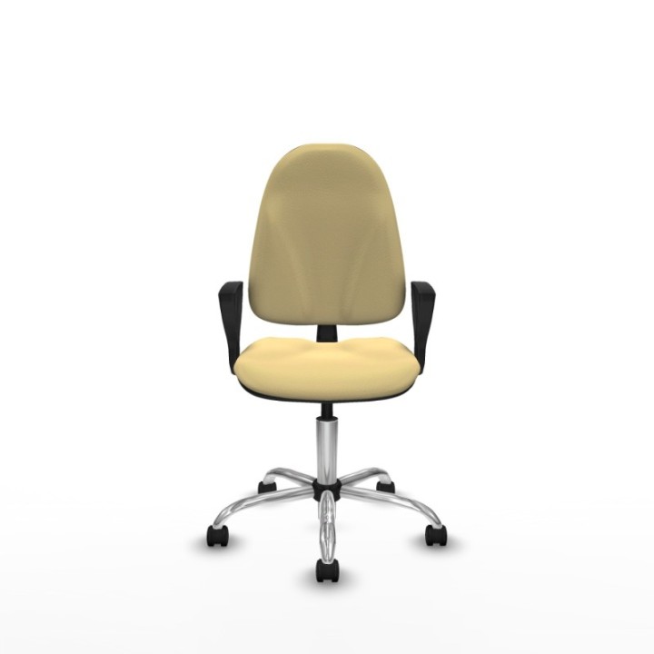 Algarra CP similpiel crema brazos fijos base cromada ruedas nailon 50mm