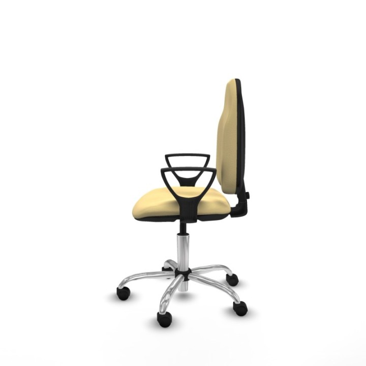 Algarra CP similpiel crema brazos fijos base cromada ruedas nailon 50mm