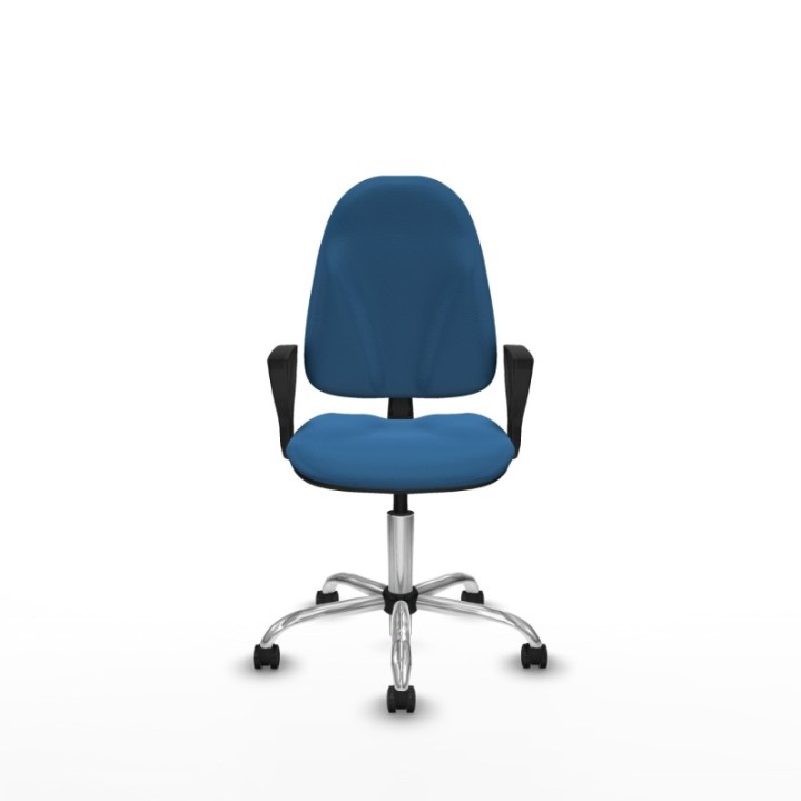 Algarra CP similpiel azul claro brazos fijos base cromada ruedas autofrenantes 50mm