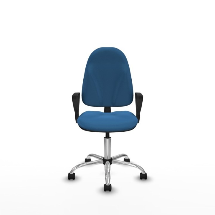 Algarra CP similpiel azul claro brazos fijos base cromada ruedas nailon 50mm