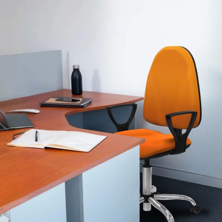 Algarra CP similpiel naranja brazos fijos base cromada ruedas autofrenantes 50mm