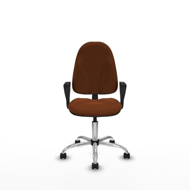 Algarra CP similpiel marrón brazos fijos base cromada ruedas autofrenantes 50mm