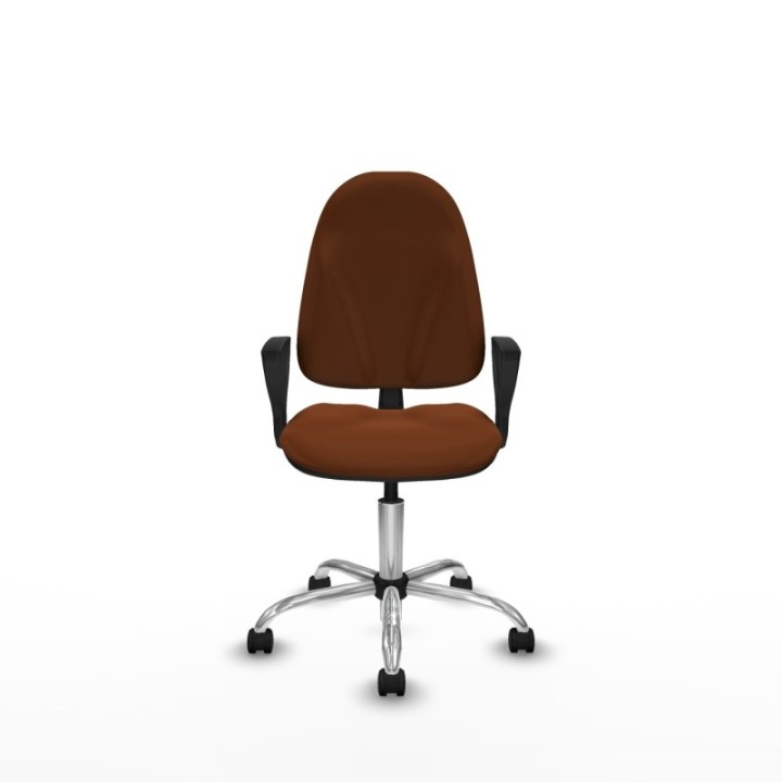 Algarra CP similpiel marrón brazos fijos base cromada ruedas nailon 50mm