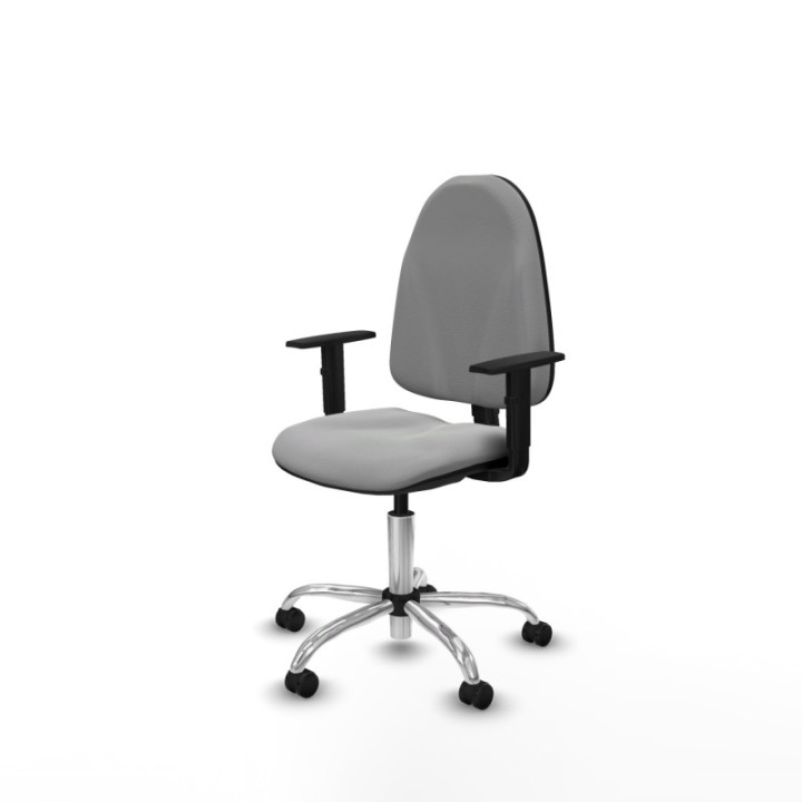 Algarra CP similpiel gris claro brazos 1D base cromada ruedas autofrenantes 50mm