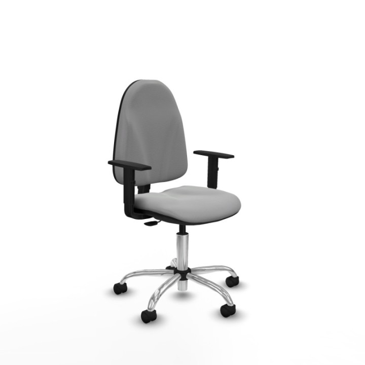 Algarra CP similpiel gris claro brazos 1D base cromada ruedas nailon 50mm