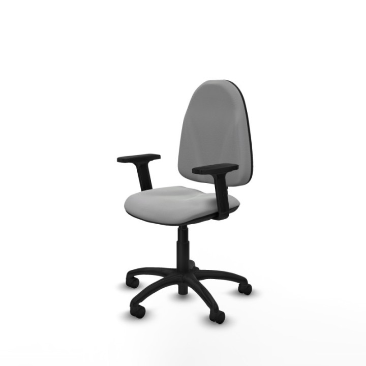 Algarra CP similpiel gris claro brazos 2D base poliamida ruedas nailon 50mm