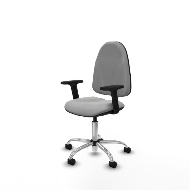 Algarra CP similpiel gris claro brazos 2D base cromada ruedas nailon 50mm