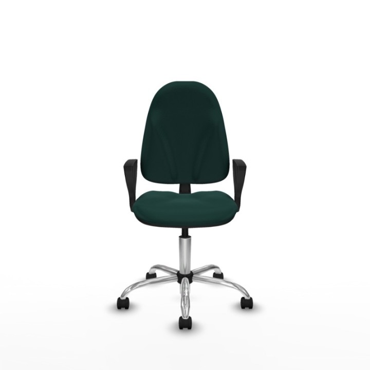 Algarra CP similpiel verde botella brazos fijos base cromada ruedas nailon 50mm