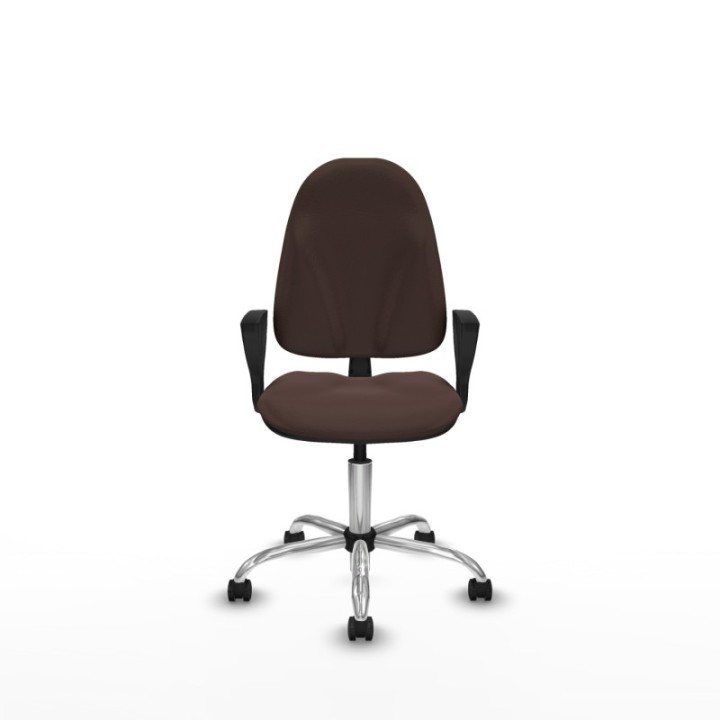 Algarra CP similpiel marrón oscuro brazos fijos base cromada ruedas autofrenantes 50mm