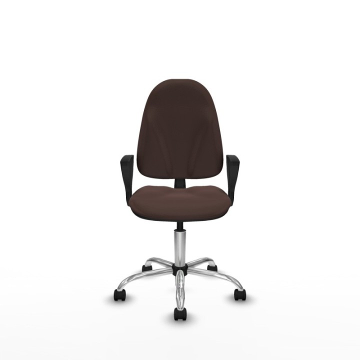 Algarra CP similpiel marrón oscuro brazos fijos base cromada ruedas nailon 50mm