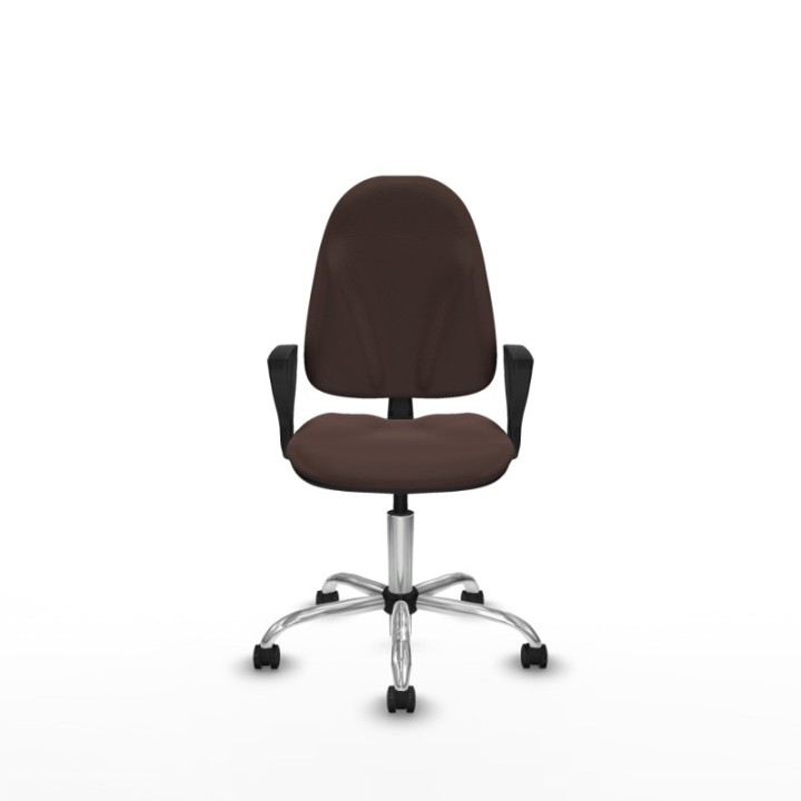 Algarra CP similpiel marrón oscuro brazos fijos base cromada ruedas engomadas 50mm