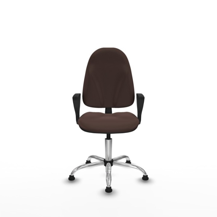 Algarra CP similpiel marrón oscuro brazos fijos base cromada topes