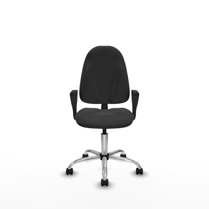 Algarra CP similpiel gris oscuro brazos fijos base cromada ruedas nailon 50mm