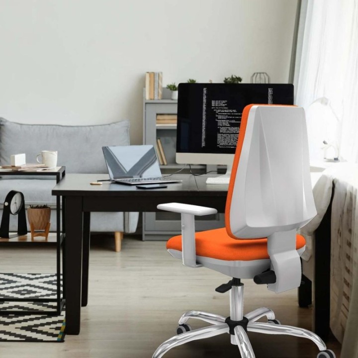 Elche blanca asincro bali naranja oscuro brazos blancos base cromada ruedas 65mm engomadas