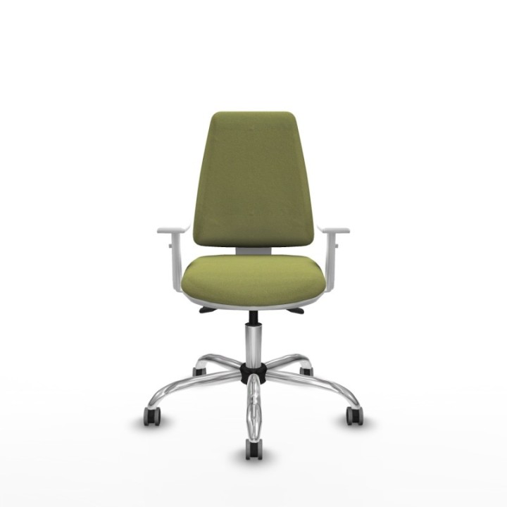 Elche blanca asincro bali verde oliva brazos blancos base cromada ruedas 65mm engomadas