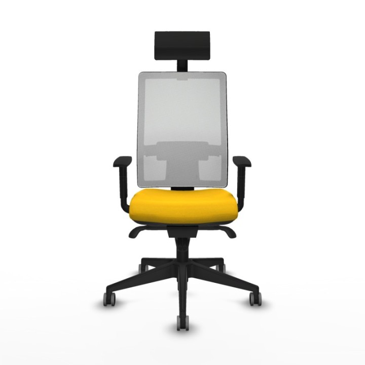 Horna sincro malla blanca bali amarillo brazos 1D base piramidal cabecero fijo ruedas 65mm engomadas