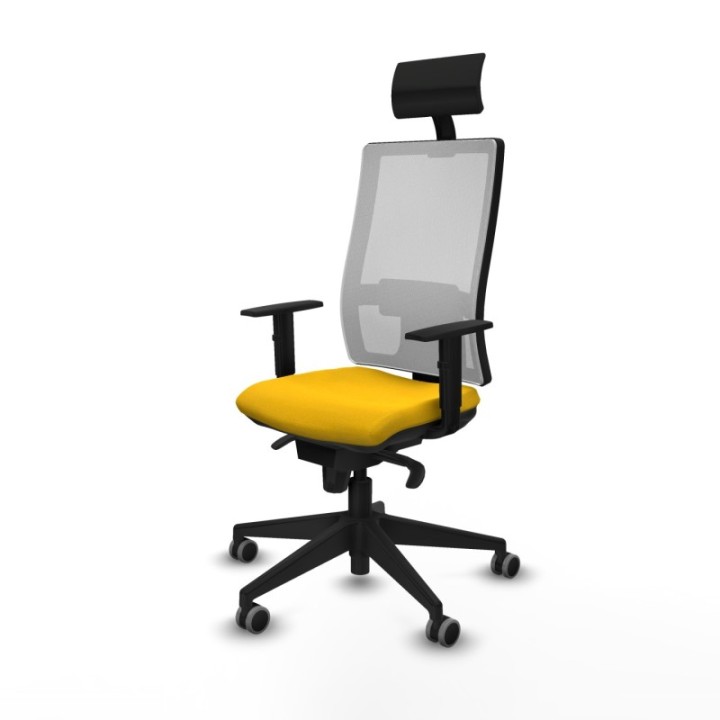 Horna sincro malla blanca bali amarillo brazos 1D base piramidal cabecero fijo ruedas 65mm engomadas