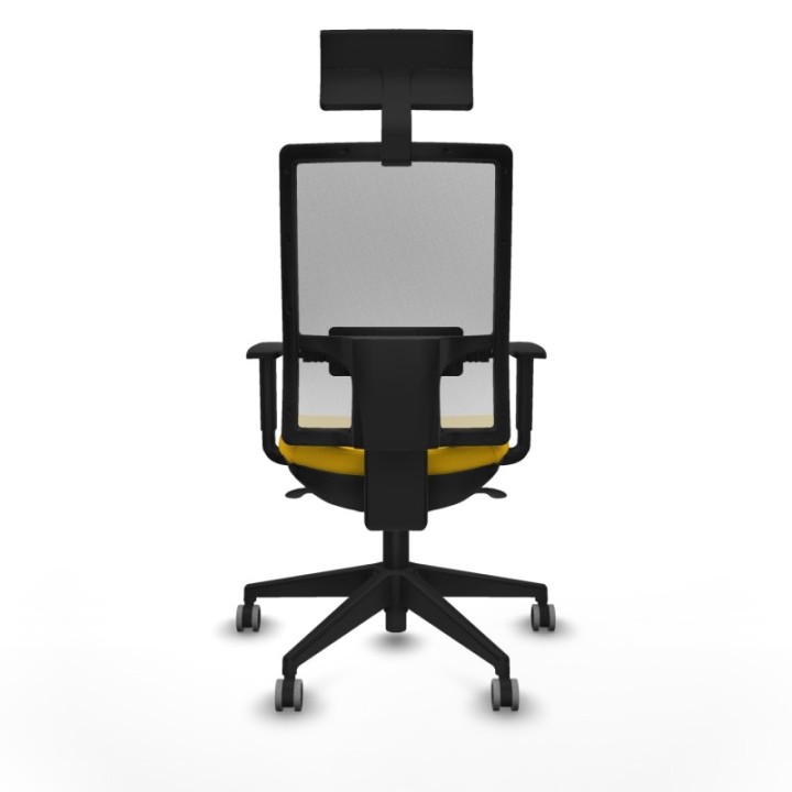 Horna sincro malla blanca bali amarillo brazos 1D base piramidal cabecero fijo ruedas 65mm engomadas