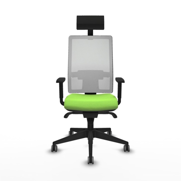 Horna sincro malla blanca bali pistacho brazos 1D base piramidal cabecero fijo ruedas 65mm engomadas