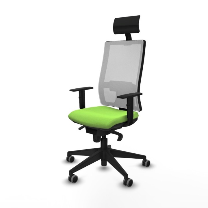 Horna sincro malla blanca bali pistacho brazos 1D base piramidal cabecero fijo ruedas 65mm engomadas