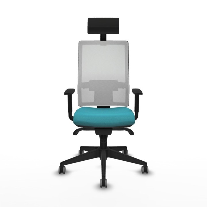 Horna sincro malla blanca bali turquesa brazos 1D base piramidal cabecero fijo ruedas 65mm engomadas