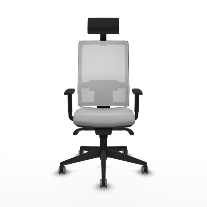 Horna sincro malla blanca bali gris claro brazos 1D base piramidal cabecero fijo ruedas 65mm engomadas