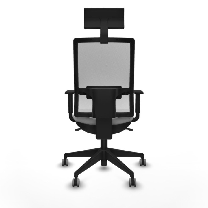 Horna sincro malla blanca bali gris claro brazos 1D base piramidal cabecero fijo ruedas 65mm engomadas