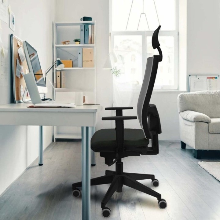 Horna sincro malla blanca bali gris claro brazos 1D base piramidal cabecero fijo ruedas 65mm engomadas