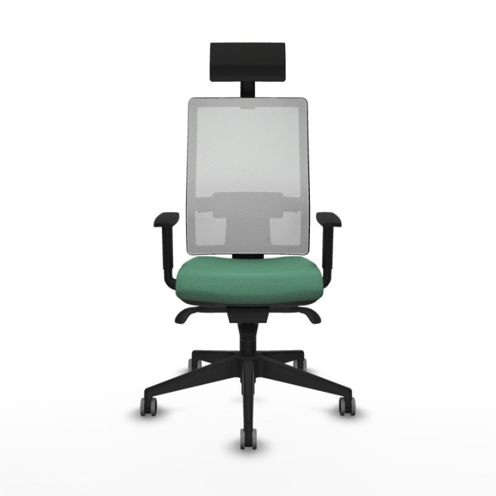 Horna sincro malla blanca bali verde esmeralda brazos 1D base piramidal cabecero fijo ruedas 65mm engomadas