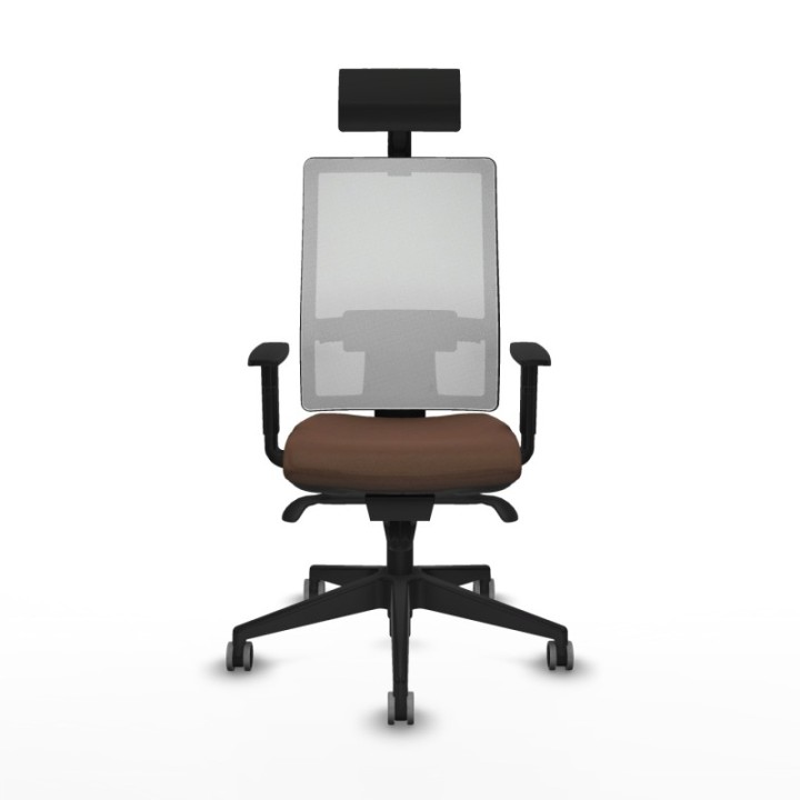 Horna sincro malla blanca bali marrón oscuro brazos 1D base piramidal cabecero fijo ruedas 65mm engomadas