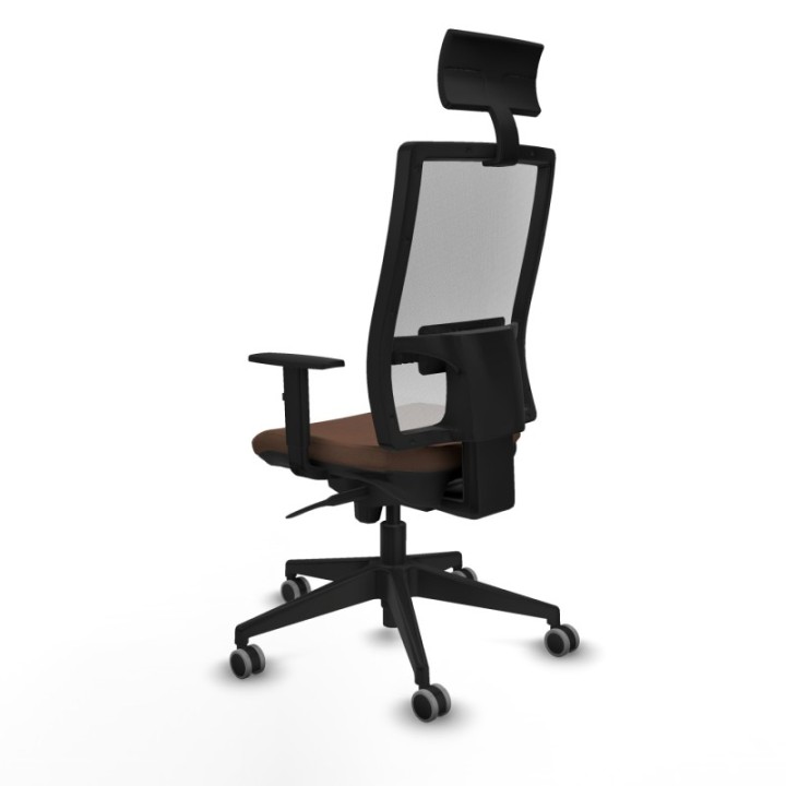 Horna sincro malla blanca bali marrón oscuro brazos 1D base piramidal cabecero fijo ruedas 65mm engomadas